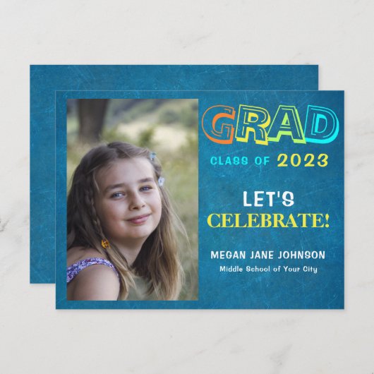 Afstuderen jaar kleurrijke middelbare school afstu briefkaart (Voorkant / Achterkant)