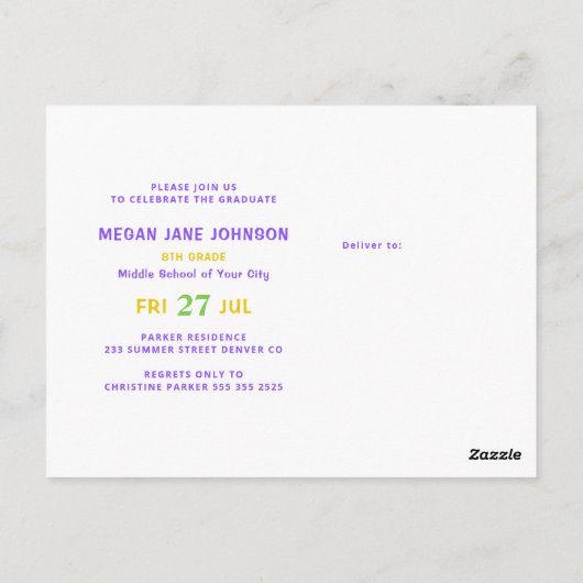 Afstuderen jaar kleurrijke middelbare school afstu briefkaart (Achterkant)