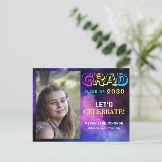 Afstuderen jaar neon glow middelbare school afstud briefkaart (Staand voorkant)