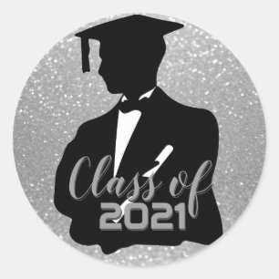 Afstuderen Jongen Student - Klasse van 20XX - Zilv Ronde Sticker