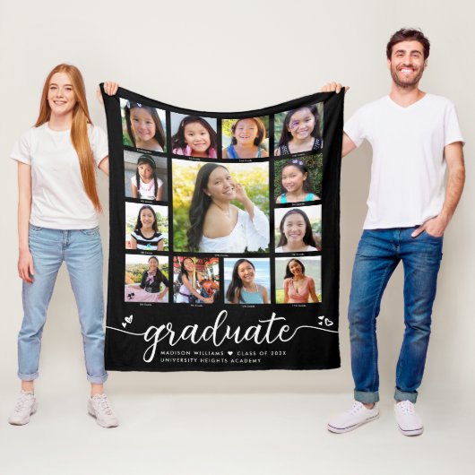 Afstuderen K-12 Black Modern Script Fotocollage Fleece Deken (In situ)