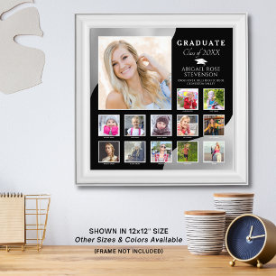 Afstuderen K-12 Foto Collage Black, geborsteld zil Afdruk