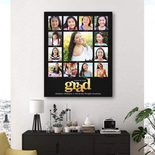 Afstuderen K-12 Foto Collage Modern Black Gold Canvas Afdruk