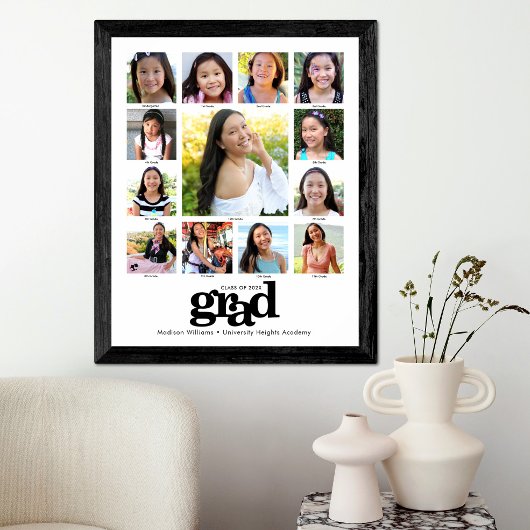 Afstuderen K-12 Foto Collage Modern Black White Poster