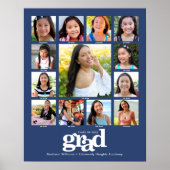 Afstuderen K-12 Foto Collage Modern Bold Blue Poster (Voorkant)