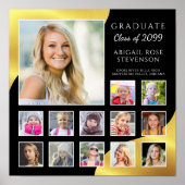 Afstuderen K-12 Fotocollage Zwart Faux Gold Foil Poster (Voorkant)