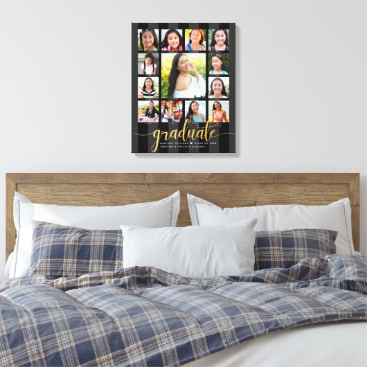 Afstuderen K-12 Fotocollage Zwart Goud Script Canvas Afdruk (Insitu (Slaapkamer))