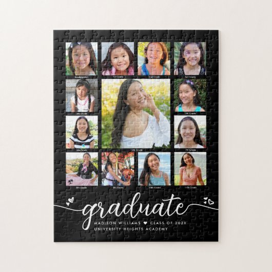 Afstuderen K-12 Modern Script Photo Collage Black Legpuzzel (Verticaal)