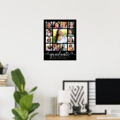 Afstuderen K-12 Modern Script Photo Collage Black Poster (Thuiskantoor)