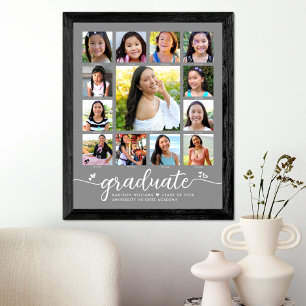 Afstuderen K-12 Modern Script Photo Collage Gray Poster