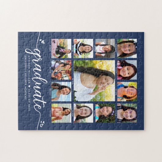 Afstuderen K-12 Modern Script Photo Collage Navy Legpuzzel (Horizontaal)