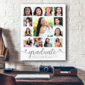 Afstuderen K-12 Modern Script Photo Collage White Canvas Afdruk