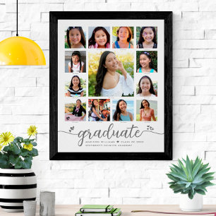 Afstuderen K-12 Modern Script Photo Collage White Poster