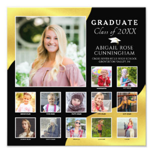 Afstuderen K-12 Photo Collage Black Metallic Gold Foto Afdruk