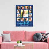 Afstuderen K-12 Photo Collage Navy Blue Script Canvas Afdruk (Insitu (Woonkamer))