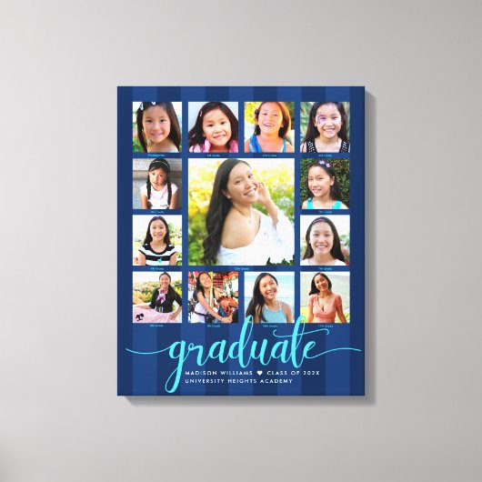 Afstuderen K-12 Photo Collage Navy Blue Script Canvas Afdruk (Voorkant)