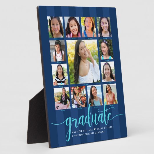 Afstuderen K-12 Photo Collage Navy Blue Script Fotoplaat (Zijkant)
