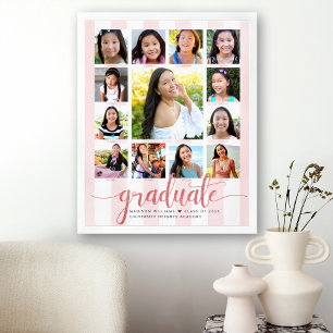 Afstuderen K-12 Photo Collage Roos Gold Script Poster