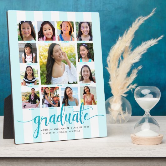 Afstuderen K-12 Photo Collage Turquoise Script Fotoplaat (Zijkant)