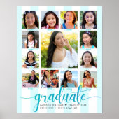 Afstuderen K-12 Photo Collage Turquoise Script Poster (Voorkant)