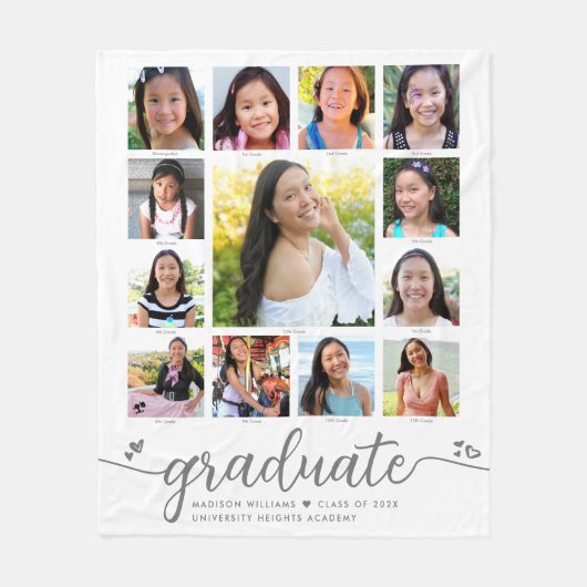 Afstuderen K-12 White Modern Script Fotocollage Fleece Deken (Voorkant)