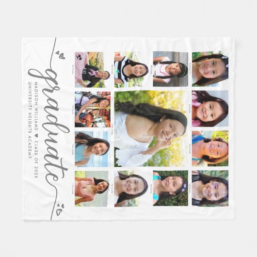Afstuderen K-12 White Modern Script Fotocollage Fleece Deken (Voorkant (Horizontaal))