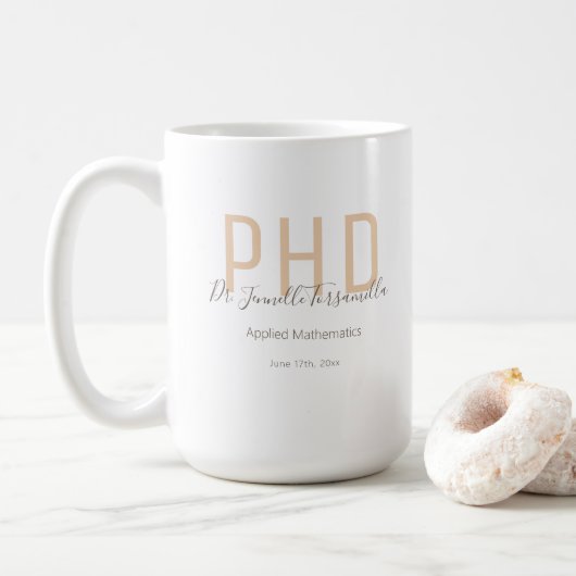 Afstuderen Keepomwille Beige Brown Name PhD Koffiemok (Met donut)