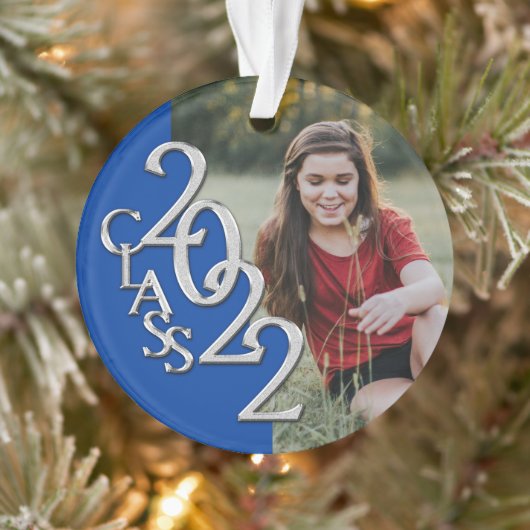 Afstuderen Klasse 2022 Foto Blue Silver Ornament (Boom)