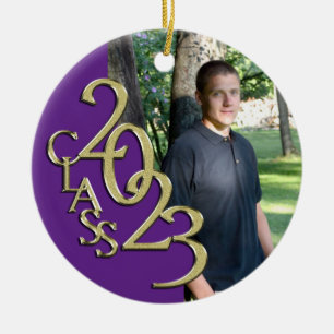 Afstuderen Klasse 2023 Foto Paars met Gold Keramisch Ornament