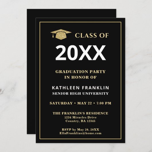 Afstuderen Klasse Afstuderen Gold Black Elegant Kaart (Voorkant / Achterkant)