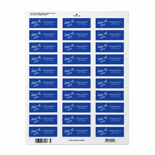 Afstuderen Klasse blauw retouradres Etiket (Full Sheet)