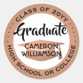 Afstuderen klasse jaar zwart wit en koper modern ronde sticker (Voorkant)