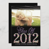 Afstuderen klasse van 2012, zwarte & roze uitnodi Kaart (Voorkant / Achterkant)