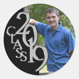 Afstuderen Klasse van 2019 Zwart en Zilver Foto Ronde Sticker