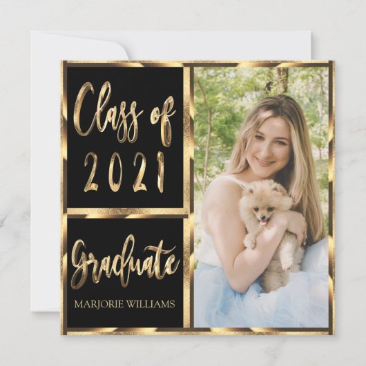 Afstuderen klasse van 2021 zwart-witscript notitiekaartje (Voorkant)