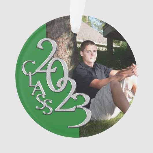 Afstuderen Klasse van 2023 Groen en Zilver Foto Ornament (voorkant)