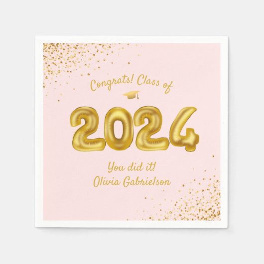 Afstuderen Klasse van 2023 Roze goudballonnen Aang Servet (Voorkant)