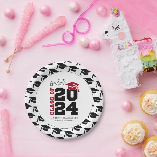 Afstuderen Klasse van 2024 Rood en Zwart Papieren Bordje (Feest)