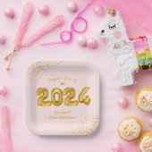 Afstuderen Klasse van 2024 Roze Gouden Ballonnen C Papieren Bordje (Feest)