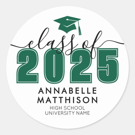 Afstuderen Klasse van 2025 Groen Afstuderen Ronde Sticker (Voorkant)