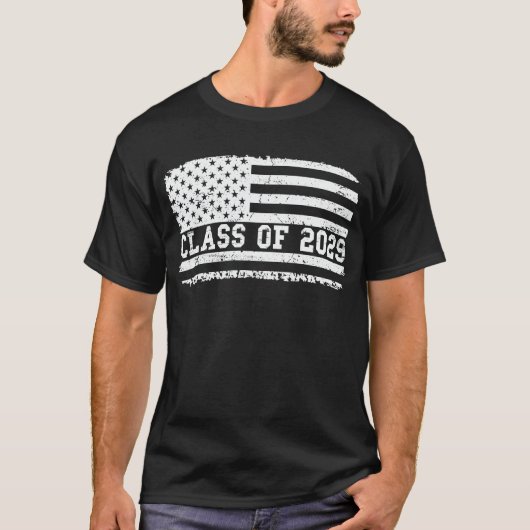 Afstuderen klasse van 2029 Senior Amerikaanse vlag T-shirt (Voorkant)