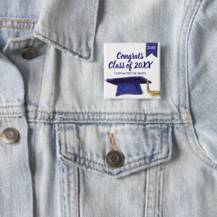 Afstuderen Klasse van 20XX Blue Afstudeerder Pet - Vierkante Button 5,1 Cm