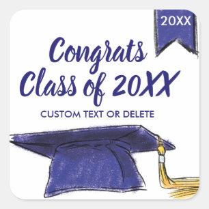 Afstuderen Klasse van 20XX Blue Afstudeerder Pet - Vierkante Sticker