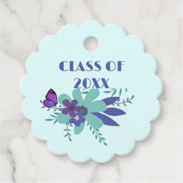 Afstuderen Klasse van 20XX Floral Blue Paarse Bedankjes Labels