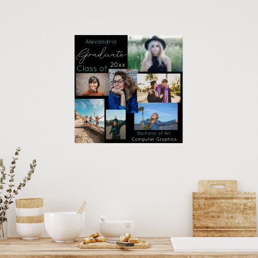 Afstuderen Klasse van Aangepaste foto-inkeping 2 Poster (Keuken)