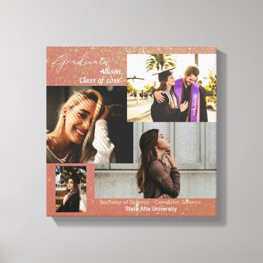 Afstuderen klasse van fotocollage roze glitter canvas afdruk (Voorkant)