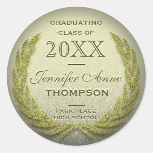 Afstuderen Laurel Wreath Gold Glitter Look Ronde Sticker