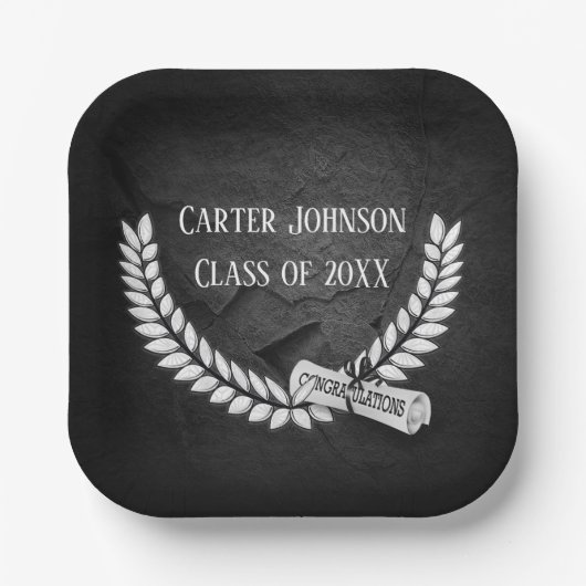 Afstuderen Laurel Wreath on Black Rock Papieren Bordje (Voorkant)
