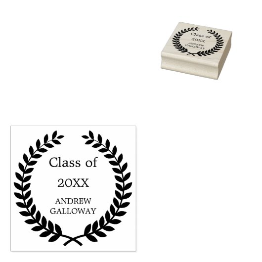 Afstuderen lauwerkrans monogram 	rubberstempel (Gestempeld)