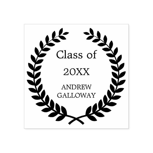 Afstuderen lauwerkrans monogram 	rubberstempel (Afrduk)